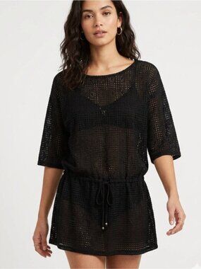 La Vie En Rose Aqua Black Open-Knit Coverup